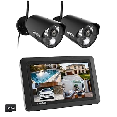 CasaCam Wireless Security Camera System Air | 7" Touchscreen Monitor and 2 720p Cameras | AC Powered, No Monthly Fees, Two-Way Audio, Free APP, Micro SD Card and Battery Installed, Model VS802
