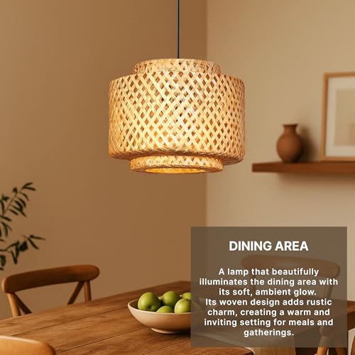 Image of Habere India-All the Cultures Fabricating India Bamboo Pendant Lamp | Boho Lampshade | Cane Lamp Shade | Bamboo Hanging Lamps (Diameter 30 CM, Height 30 CM)