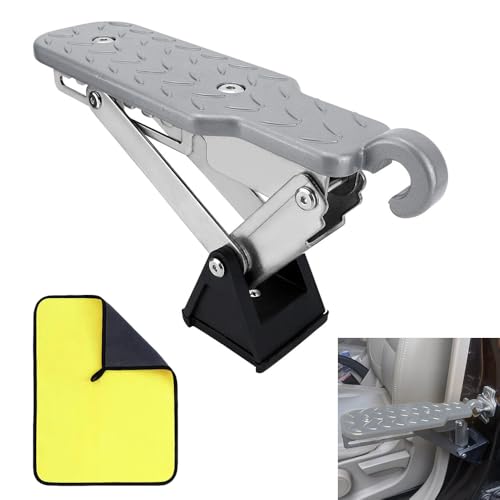 Renjzle 車用サイドステップ 折りたたみ式 車のドアステップ 角度調整可能 滑り止め 丈夫な耐荷重250kg 取り付け簡単 洗車補助 SUV、Jeep、軽トラックに最適 (グレー)