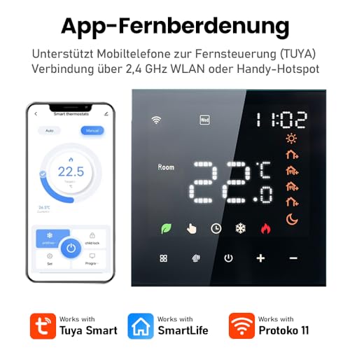Decdeal WiFi Smart Thermostat Raumthermostat,Wasser Thermostat Fussbodenheizung,Fernsteuerung Programmierbar,3A Einstellbare Helligkeit Kompatibel Mit der App tuya/Google Home(White)