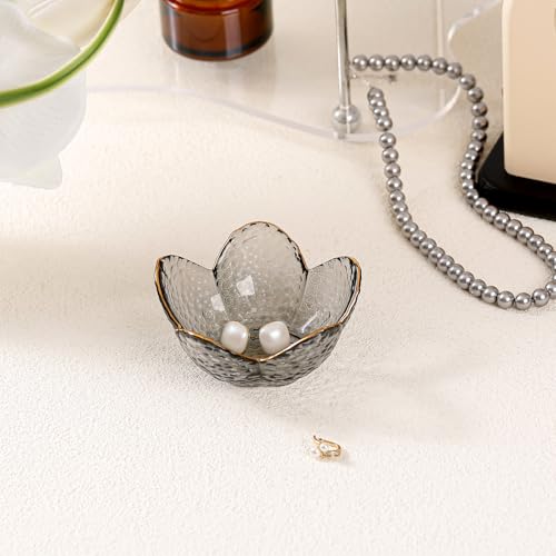 Image of Grey Flower Jewelry Dish Glass Ring Dish Jewelry Tray Cute Vanity Organizer Room Decor Aesthetic Nightstand Bathroom Decor Trinket Dish Ring Holder Dish House Warming Gifts Stocking Stuffers for Women