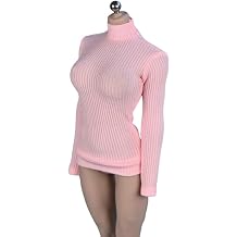 1/12 Scale Female Figure Tight Sweater Clothes for Action Figure Collection Female Seamless Thick Stripes Stretch Tight Base Shirt Sweater Clothing Accessories Pink