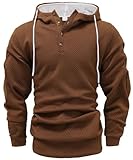 【Design élégant】Ce pull-over pour homme se distingue par son motif jacquard discret, ses manches longues, sa fermeture à quart de bouton au niveau de l'encolure et sa capuche dotée d'un cordon de serrage ajustable. Des patchs renforcés au niveau du col et des coudes lui confèrent une touche mode et vous démarquent des autres.