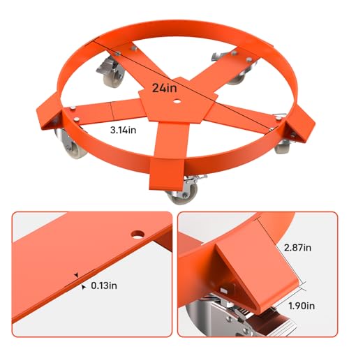 55 Gallon Drum Dolly, 1250 LBS Capacity Heavy Duty Barrel Dolly with 5 Swivel Wheels, Steel Frame Drum Cart for Warehouse, Garage and Shop Drum Handling by SierraSquad - Image 2