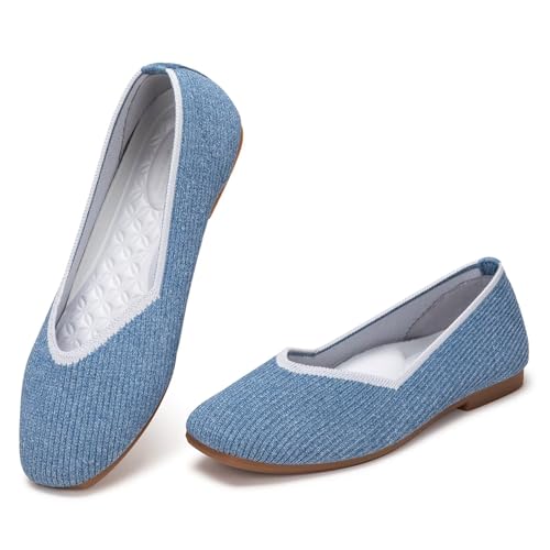 Image of Frank Mully Womens Casual Flat Shoes Square Toe Shoes Knitted Work Flat Comfort Dressy Flat Shoes for Daily Washable
