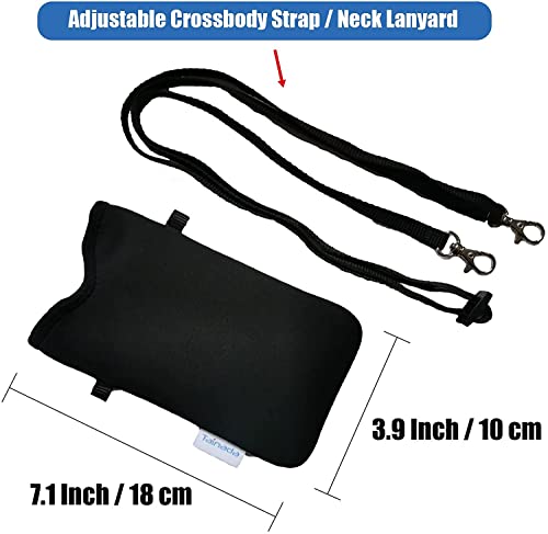 Image of Tainada Neoprene Neck Phone Carrier Case w /Crossbody Strap (Navy Blue) | For Men /Women; lightweight neoprene pouch; Compatible with iPhone 17 /16 Pro Max, 16e, 16 /15 Plus; Samsung S26 /S25, A57 /A56