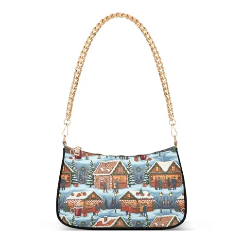 Sac à main tendance chaîne cadeau idéal femme motif marché de Noël enneigé