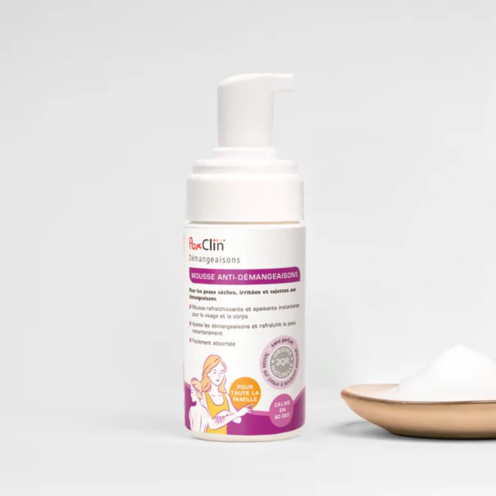 PoxClin® Démangeaisons – Mousse Anti-Démangeaisons – Soulagement en 60 Secondes – Eczéma, Urticaire, Piqûres d’Insectes, Coup de Soleil – Visage & Corps – Dès 12 Mois – 100 ml