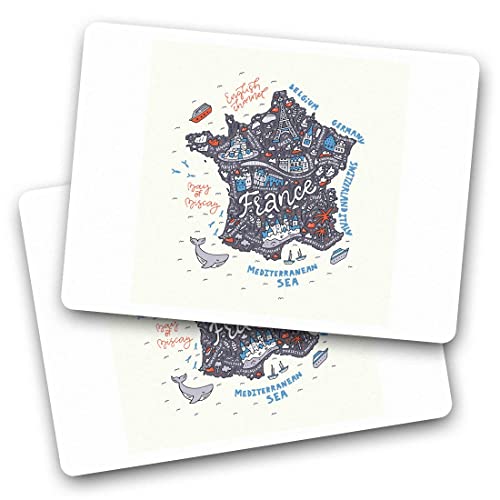 2 x Vinyl Stickers - Rectangle Shape 7.5x5cm France French Travel Map Landmarks Art Print Decal Laptop Tablet Luggage Car Wall Fridge Door Sticker #58835