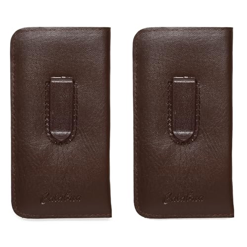 Calabria Mens Soft Slip-in Eyeglass Case w/Clip Medium Black Syn.Leather 6.25" Inch x 3.25, Brown (2 Pack)