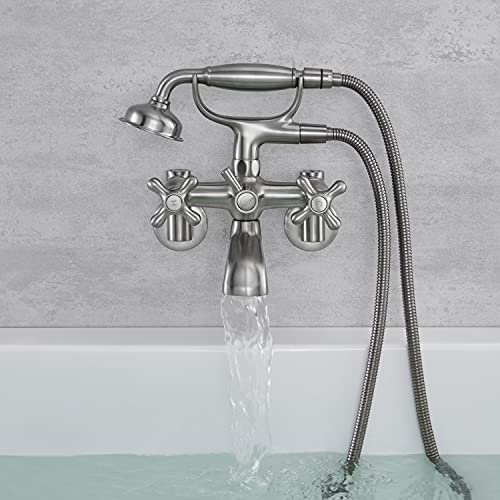 Hanallx Clawfoot Tub Faucet Wall Mount Tub Filler Brushed Nickel Vintage Bathtub Faucets Brass With Telephone Shaped Handheld Shower #TOP2