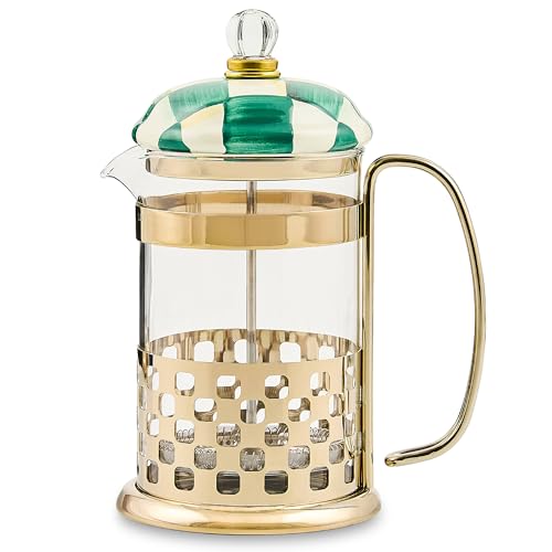 MACKENZIE-CHILDS Coffee French Press, Green-and-White Emerald Check