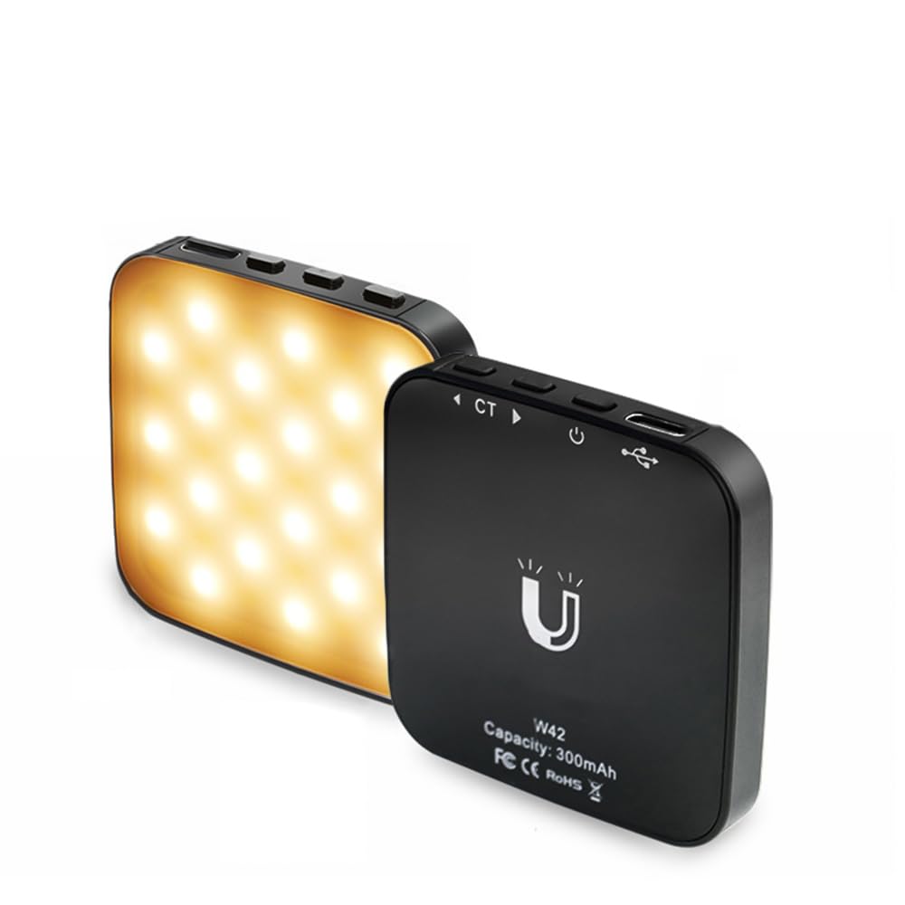 Andoer Magnetic Phone Light, 2W LED Video Light 2500K-8500K Dimmable Selfies Light with 300mAh Battery, Metal Ring Suction Cup Clip Compatible with Android Phone Mobile Phone