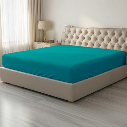 HBHLFZ Full Fitted Sheet Only, Soft Breathable Bottom Sheet - 54"x75" Deep Pockets Full Size Fitted Sheet - All Around Stretch Fit, Wrinkle Resistant, Colorfast - Easy Care, Blue-Green