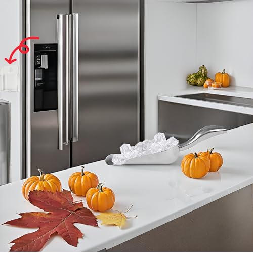 Ice Cube Scoop with Holder (2-Piece Set) Stainless Steel Ice Scoop for Ice Machine n Freezer Food Scooper Accessory Compatible with Ice Maker