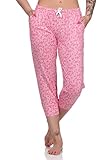 NORMANN-Wäschefabrik Damen Capri Schlafanzughose ¾-lang in Herz Tupfen Optik - ideal zu kombinieren, Farbe:rosa, Größe:44-46