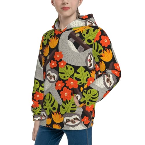 Sloth on the Branch Kid Hoodies Boys Sweatshirts Girls Pullover with Pocket2