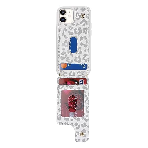Image of for iPhone 12 Mini Case with Card Holder and Strap for Women,Crossbody Lanyard,Kickstand Ring Stand,Snap Clasp,RFID Blocking,Cute Phone Wallet Cases 5.4 inch(White Leopard)