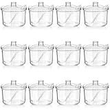 Ptwola 12 Pcs Clear Acrylic Sugar Bowl Set Sugar Containers Salt Canister with Lid and Spoon Perfect for Serving Condiment Candy Coffee Tea Spices (7.4 oz)