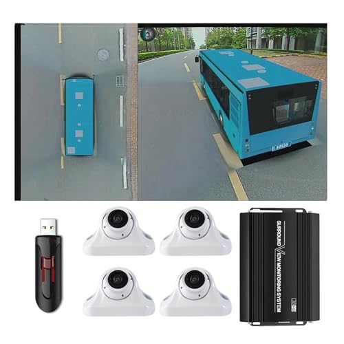 for Travel Bus Car 360° Bird's Eye View Camera System (3D+1080P) 360 Surround Seamless View Recorder(White version128usb)