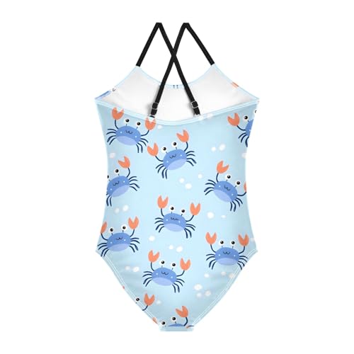 Girls Swimsuit Crab Blue Pattern One Piece Swimwear2