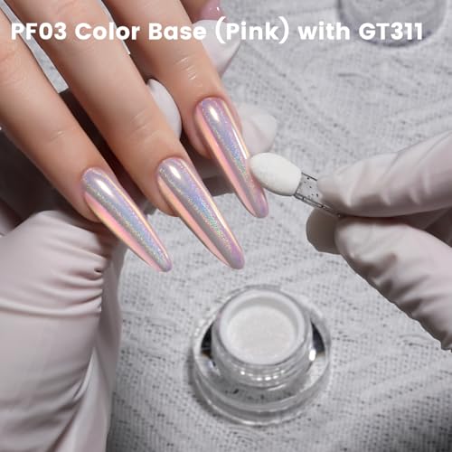 YOKE FELLOW Yokefellow GleamTap Cushion Holographic Aurora Chrome Nail Powder -Holo Nail Art Glitter Decoration Manicure Pigment for Nail Salon(GT311 Pinkstar Prism/Blue Pink with Pink Sheen and Holo Aura) 0.3 g
