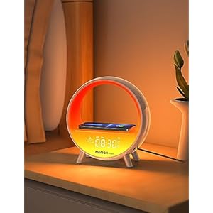 Sunrise Alarm Clock, Wireless Charging Alarm, Bluetooth Wake up Clock with Snooze Mode, 9 Light Mode, 7 Natural Sounds, App/Voice Controlled Sunset Alarm Clock Work with Alexa Google
