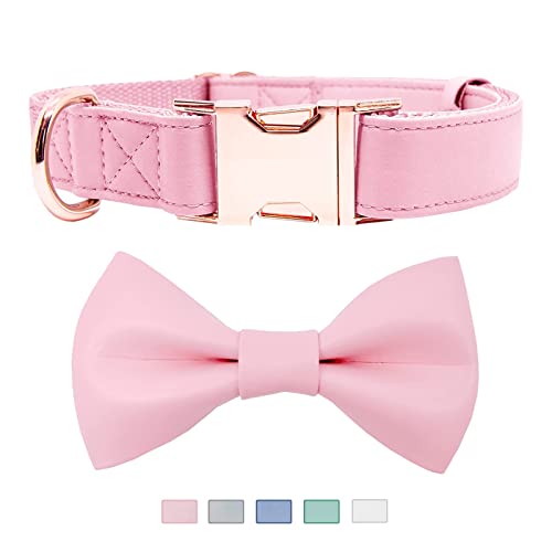 Hundehalsband mit Fliege aus weichem Leder - verstellbares, Jungen oder Mädchen, Geschenk L Rosa Cover