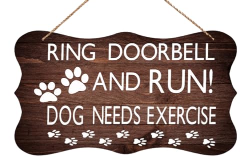 Wooden Decor Signs Ring Doorbell And Run Dog Needs Exercise Outdoor Sign Rustic Wooden Living Room Hanging Decorations Housewarming Gifts For Wedding Kitchen 12X6 In