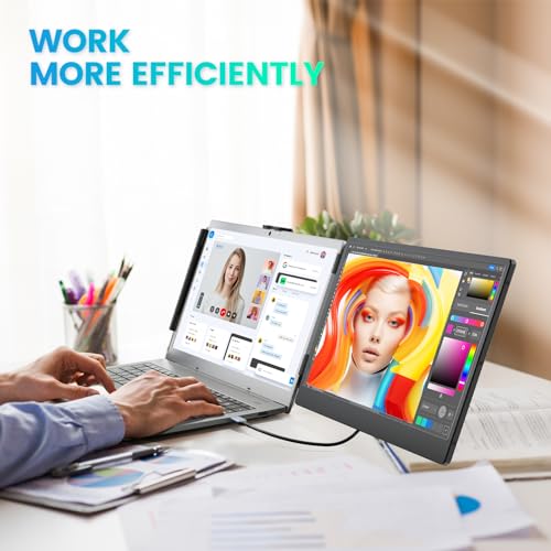 Image of Cenerius 14 inch Laptop Screen Extender, FHD 1080P IPS Portable Monitor for Laptop, Dual Screen Monitor Extender Compatible with 13 inch-17 inch Laptops, HDMI /USB-A /USB-C Plug-Play for Windows, Mac, Android