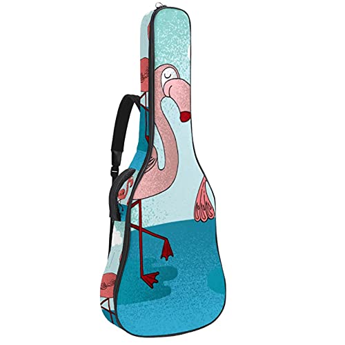 Housse de transport pour guitare avec bandoulière réglable au motif flamant rose vert