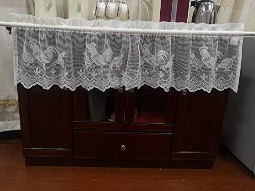 Meaning4 Valance Curtain With Rooster Cock White Country Semi Sheer Knit Lace 1 Pc 60"X14"(152X36Cm) Rod Pocket #TOP5