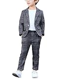 Minetom 2-teiliges Jungen Festlichen Anzug Set Plaid Kariertes Kinder Blazer und Hosen Outfit Freizeitkleidung Hochzeit Passt A Grau 170