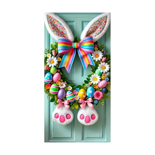 Easter Door Decor - 90x180cm Reusable Decorative Bunny Banners, Easter Porch Decor - For Gasrage Yard Outside Party Classroom Ho