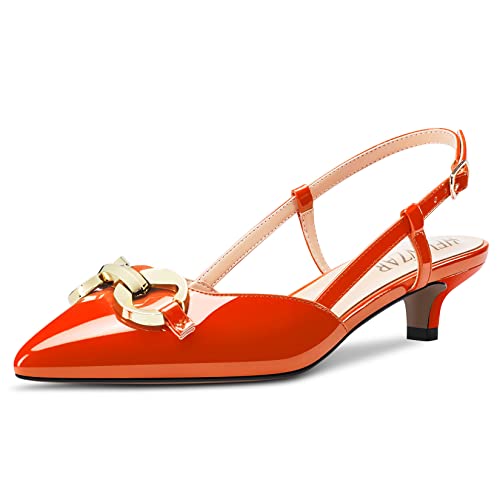 HEUIVZAR Slingback Pumps for Womens Pointed Toe Low Kitten Heel Ankle Strap Patent Casual Comfort Dress Shoes 1.5 Inch
