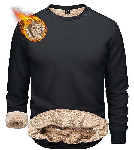 TACVASEN Men's Crewneck Fleece Pullover, Black, L