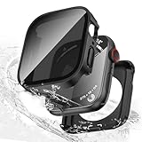 【2in1 防水の覗き見防止設計】LISAMER 対応 アップルウォッチ カバー Series 11 10 46mm 対応 Apple Watch カバー 一体型 新デザイン 超薄型 PC+ガラス素材 全面保護 装着簡単 高透過率 高耐久 耐衝撃 Apple Watch用 ケース 46mm ブラック