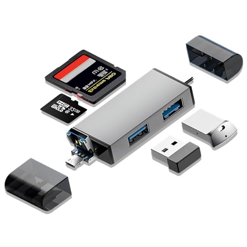 Lector de Tarjetas SD 4 en 1, Lector de Tarjetas USB, Adaptador USB C OTG y Tarjetas SD/Micro SD/TF/SDHC/SDXC 2*Puertos USB 3.0, Compatible con Android Windows Mac