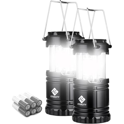Etekcity Lantern Camping Essentials Lights, Led Flashlight for Power Outages, Survival Gear and Supplies for Emergency, Hurricane Preparedness Items , Battery Operated Lamp, 2 Pack, Black