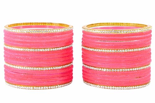Image of NMII Fancy Glass Golden Zircon Diamond Stone & Velvet Finish Plain Bangles Set For Women & Girls | Glass Velvet Bangles | Kanch ki Chudiyan | Girl's Bangles Bracelet | Fashion Jewellery- Set of 32