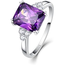 Anillo Plata Amatista Mujer Bonlavie Plata de ley (925/1000) plata de ley talla esmeralda Round Brilliant GH amatista circonita