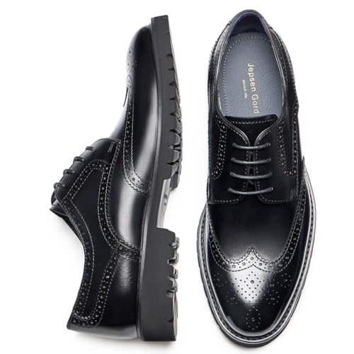 Image of Men's Dress Shoes Wingtip Genuine Cowhide Leather Oxfords with Brogue Derby Shoes for Wedding, Business, Fomal Occasions