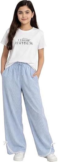 KANZUL -FASHION PASSION Kids Two Piece Set Printed T-Shirt with Striped Wide Leg Pants I Girl Sleepwear | Night Suit, Nigh...