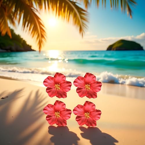 4Pzs Pinzas para el cabello con flores rojas hawaianas 8 cm miniatura 3