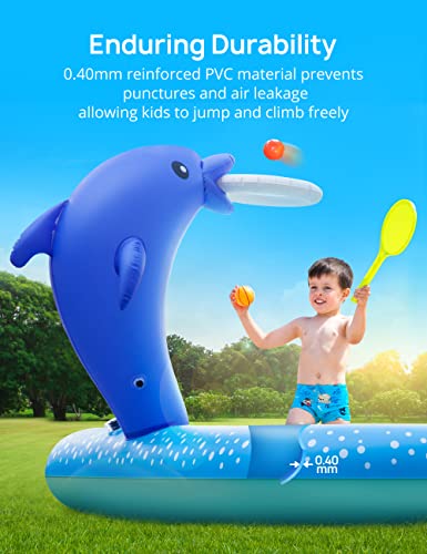 Kiddie Pool,Evajoy Inflatable Play Center Kiddie Pool With Slide, Wading Lounge Kids Pool, Coconut Palm Sprinkler, Ball Toss Game For Toddler, Kid Children, Garden Backyard Water Park, 95''X75''X40'' #TOP4