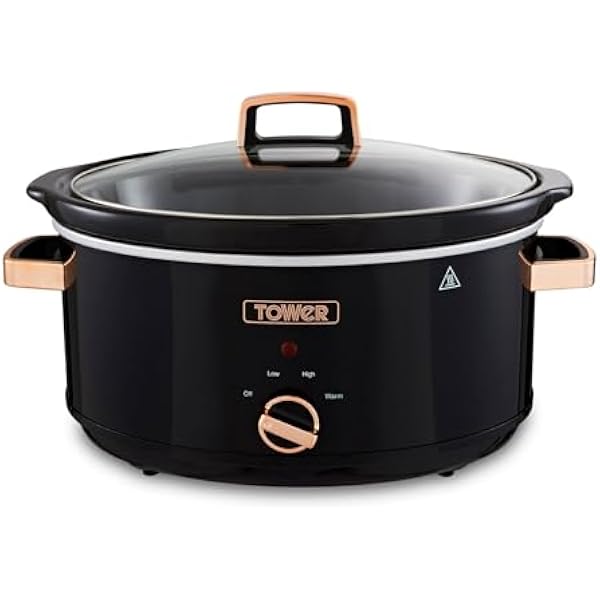 Tower T16019RG Slow Cooker Infinity z 3 ustawieniami gotowania i funkcją utrzymywania ciepła, urządzeń kuchennych, 6,5 l, 270 W, czarno-różowe złoto