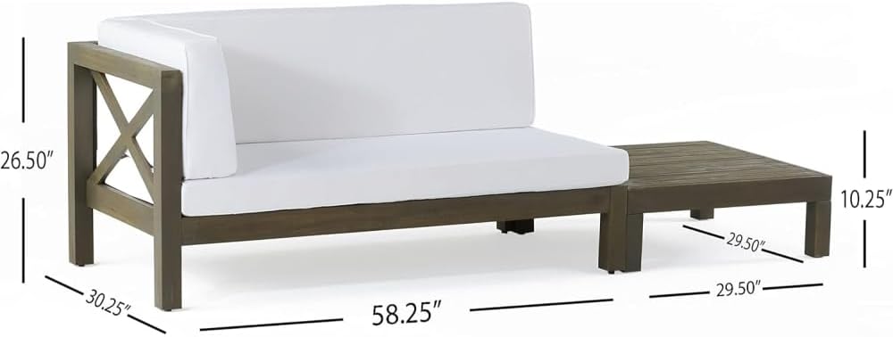 Outdoor Corner Loveseat Set with Coffee Table and Cross-Back Design for Patio or Backyard
