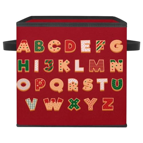VAPOKF Scatola portaoggetti pieghevole, in tessuto, a forma di cubo, organizer con manici, per giocattoli, vestiti, libri, armadio, camera da letto, casa, alfabeto rosso di pan di zenzero
