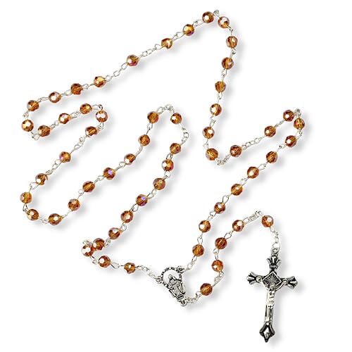 Needzo - Orange Beaded Miraculous Mary Medal Crucifix Rosary, Rosaries