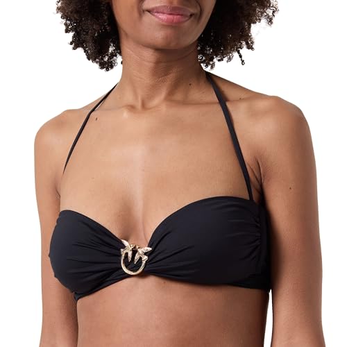 Pinko Amaryllis Top Bikini Tecno Jersey con Anella Uccellini Parte Superiore, Z99_Nero Limousine, S Donna